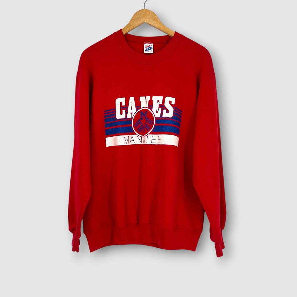 90s Vintage Manatee Canes Crewneck Sweatshirt Red USA Made Size XL